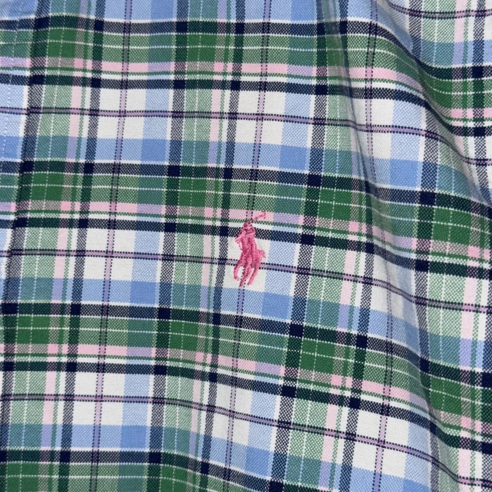 Vintage Polo Ralph Lauren Mens Classic Fit Plaid Button Down Shirt Green Blue M